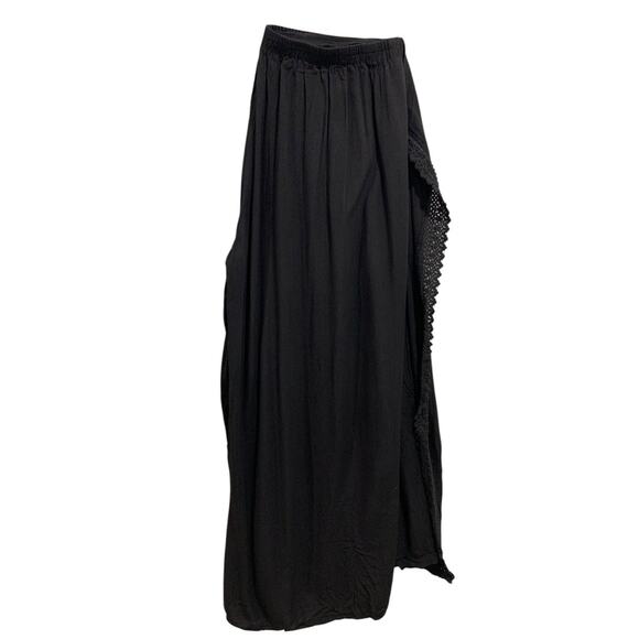 XL Vanilla Sky Womens Boho Black Pants Split Leg Lightweight Pull On - Picture 7 of 9